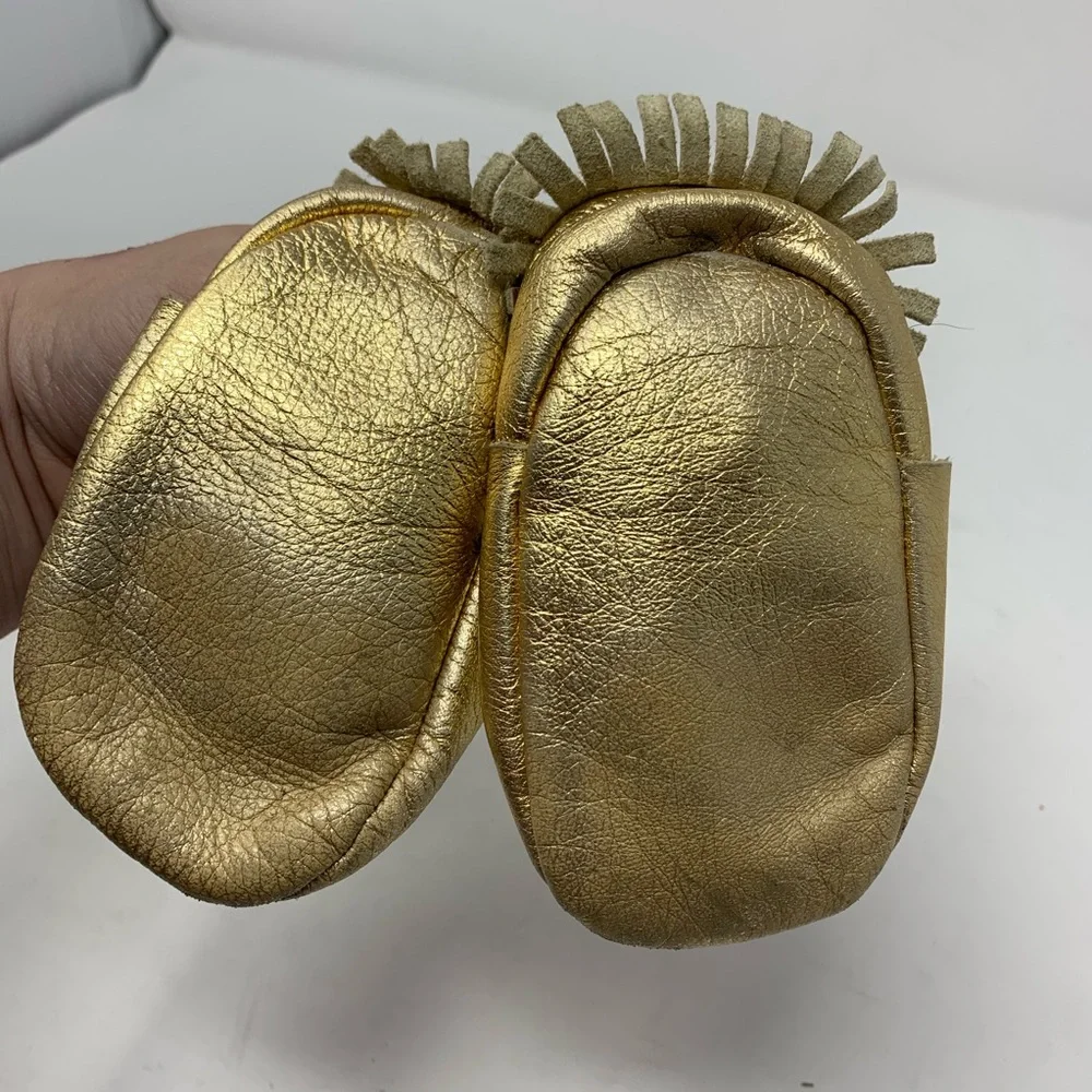 Project Five gold baby moccasins‎ size 6-12 months